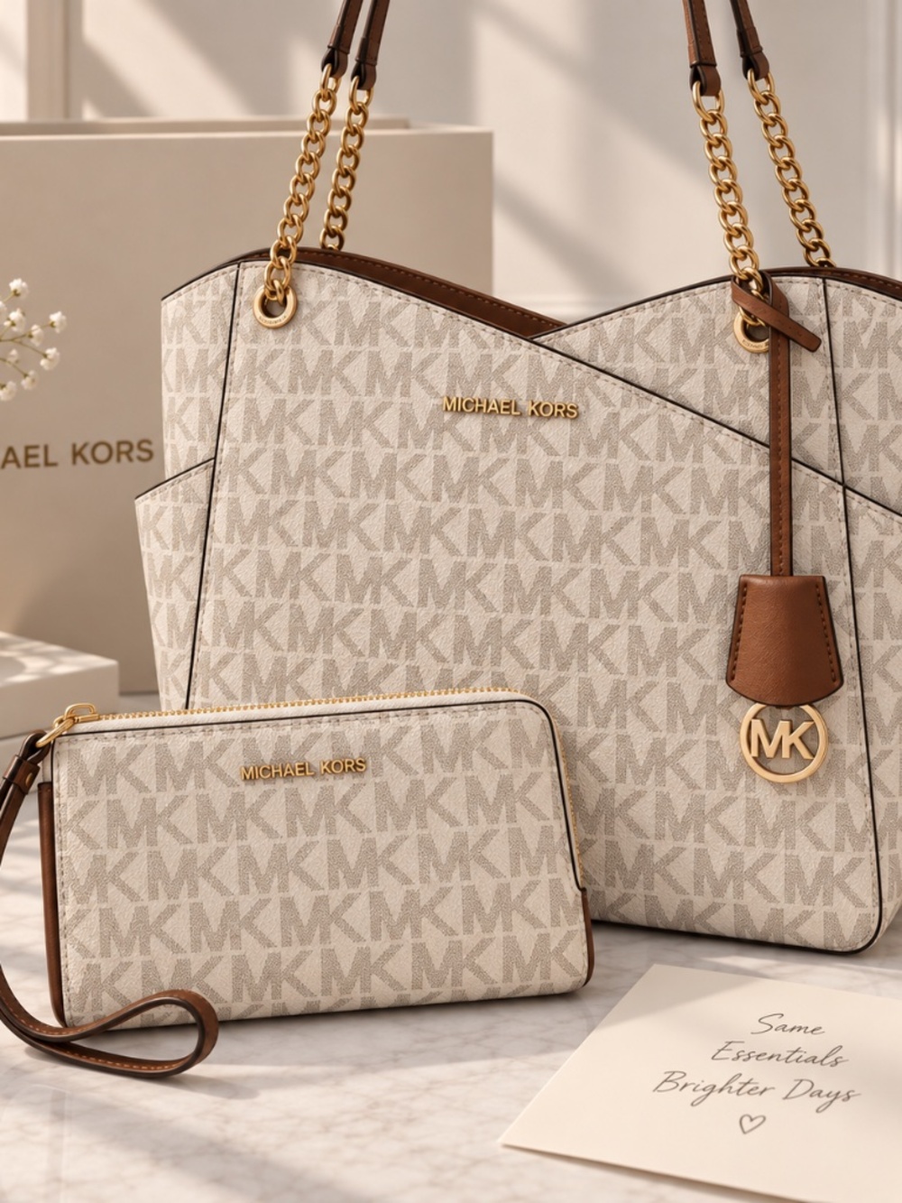 MK Jet Set Large Logo Shoulder Bag and Michael Kors Jet Set Travel Wristlet Wall